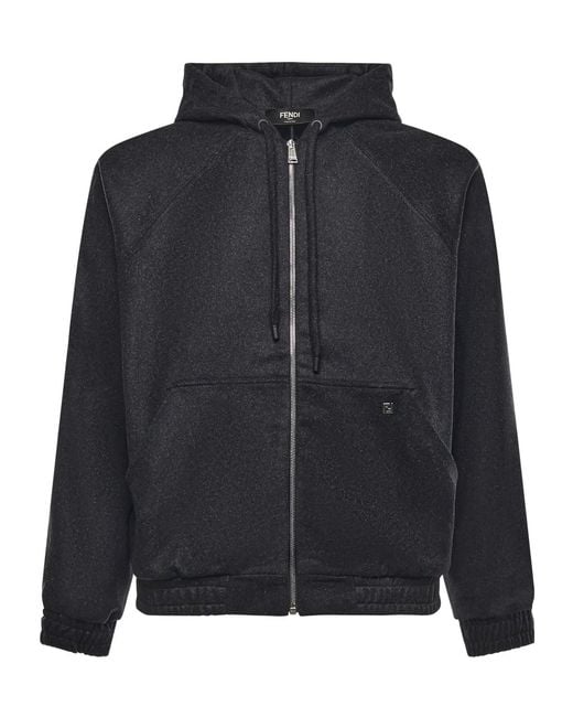 Fendi Black Ff Plaque Zip-Up Hoodie for men