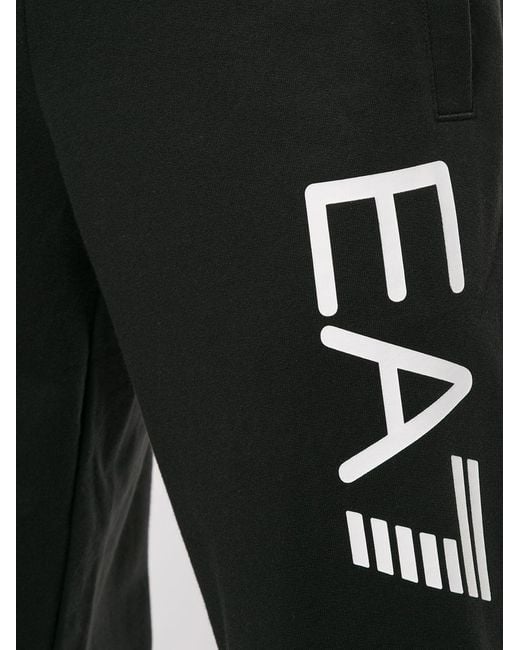EA7 Black Logo-Print Track Pants for men