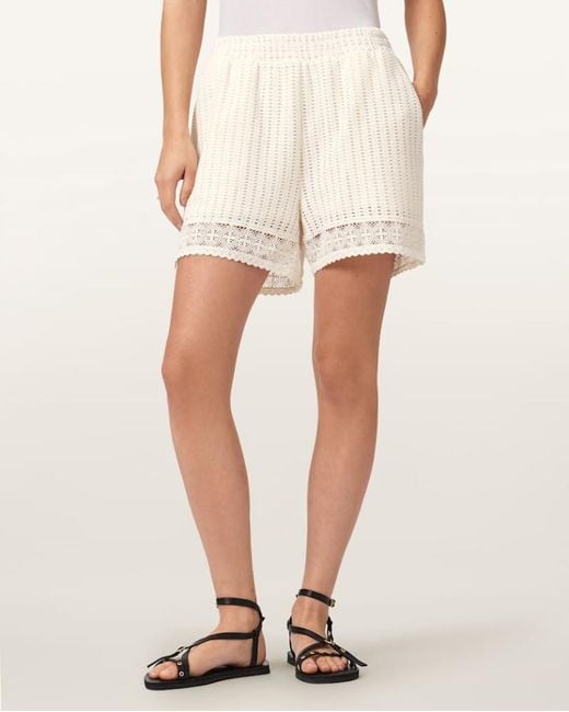 AllSaints White Elma Mid Rise Crochet Cotton Shorts