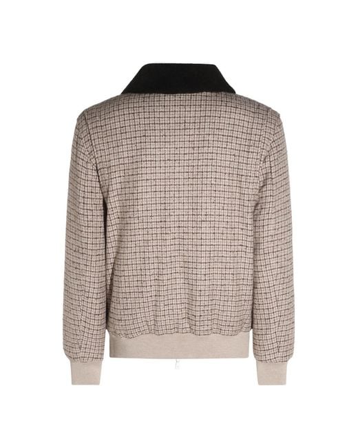 Eleventy Brown Checked Shearling-Collar Jacket for men
