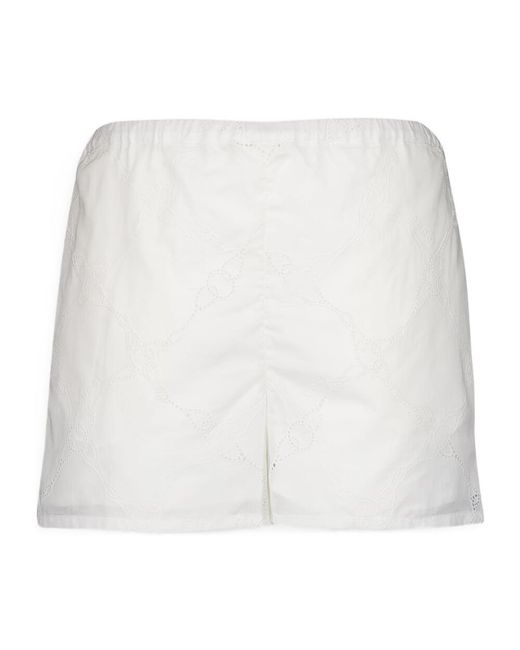 Gucci White Embroidered Cotton Shorts