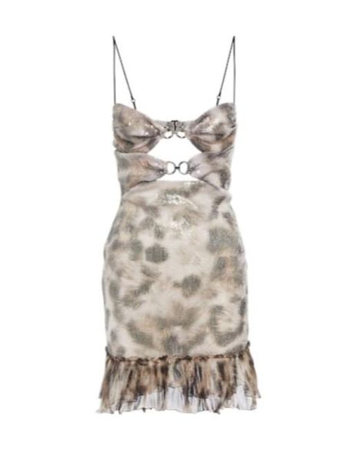 Nensi Dojaka Natural Sequin-Embellished Cutout Minidress