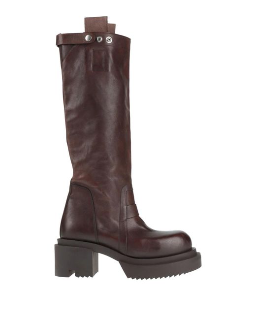 Rick Owens Brown Round Toe Platform Leather Boots