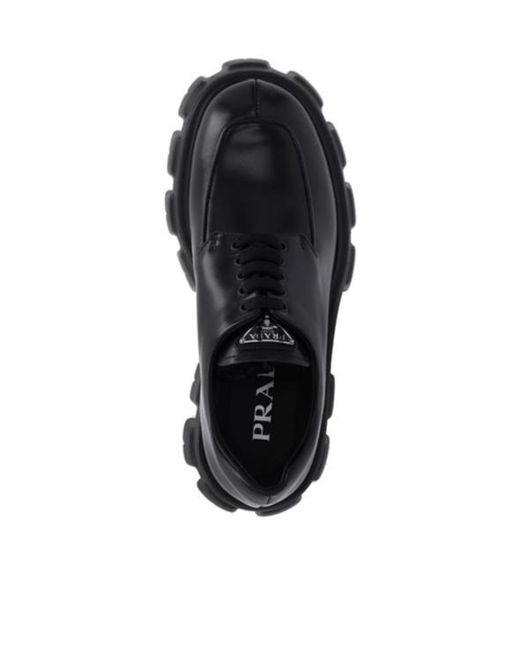 Prada Black Monolith Brushed Leather Lace-Up Shoes