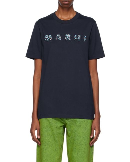 Marni Blue Logo Printed Crewneck T-Shirt for men