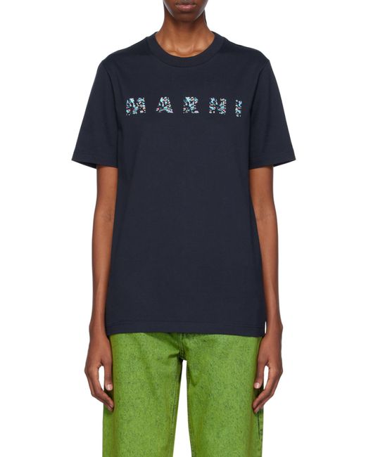 Marni Blue Logo Printed Crewneck T-Shirt for men