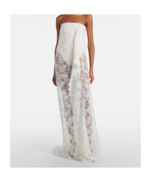 Christopher Esber White Floating Draped Lace Gown