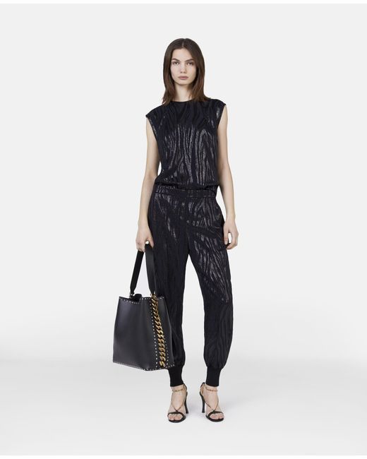 Stella McCartney Black Wood-Grain Effect Metallic Tapered Trousers
