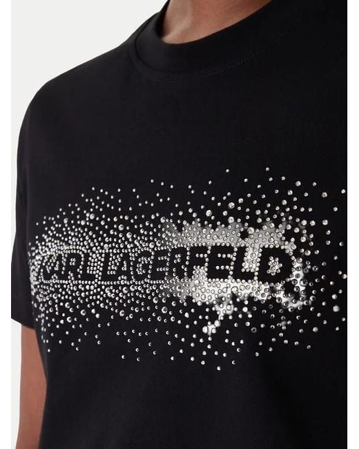 Karl Lagerfeld Black Rhinestone-Embellishment Crew-Neck T-Shirt