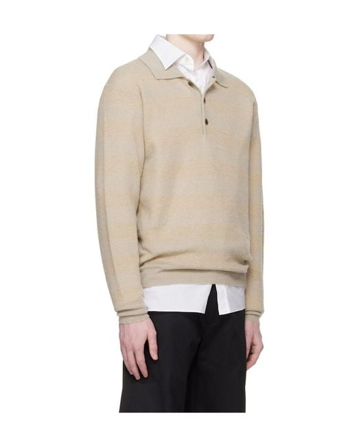 Ssstein Natural Striped Long-Sleeve Polo for men