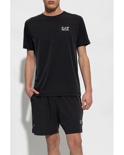 EA7 Black Logo-Printed Two-Piece Tracksuit for men