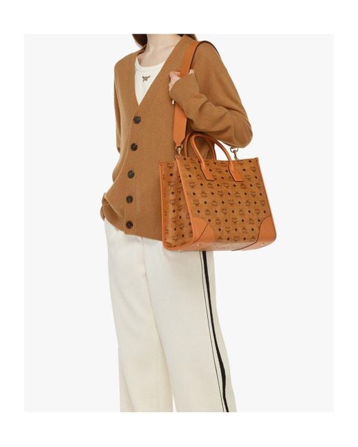 MCM Brown Munich Printed Large Top Handle Bag