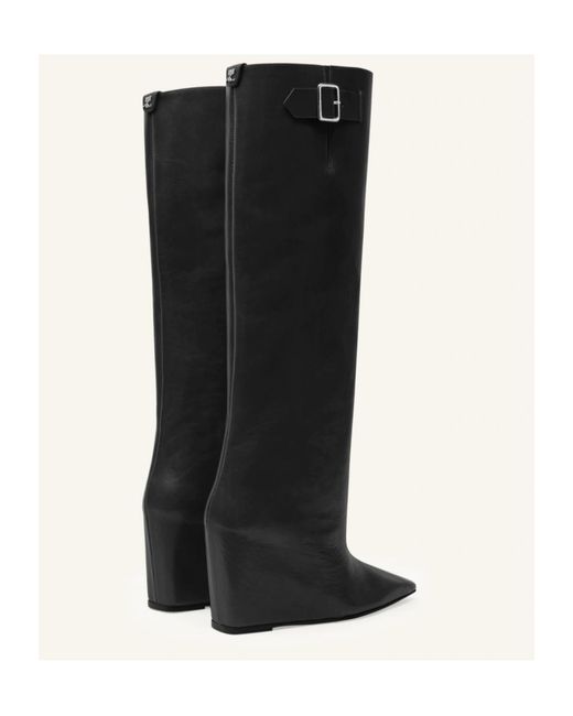 Courreges Black Courrèges Astro Pointed-Toe Buckle-Detailed Boots