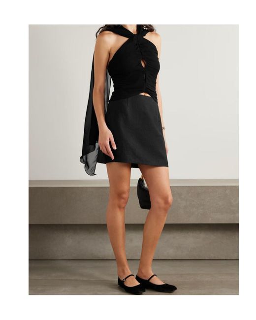 Posse Black Solene Scarf-Detailed Ruched Chiffon Halterneck Top