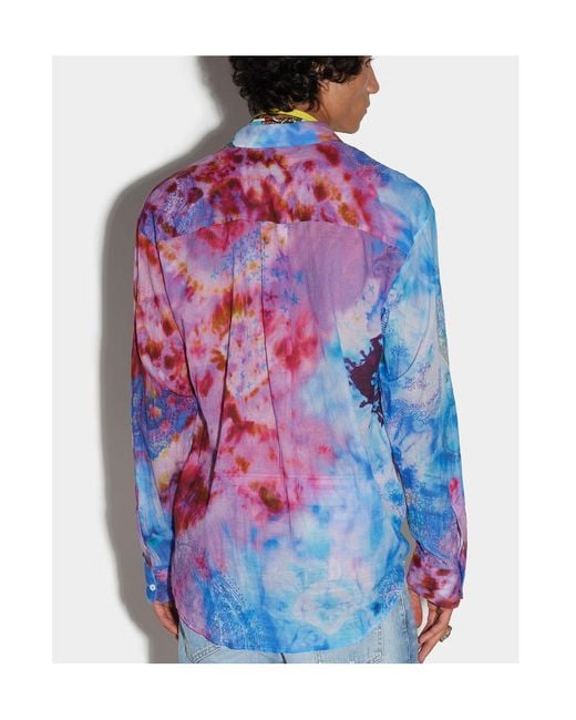 DSquared² Blue Tie-Dye Cotton Shirt for men