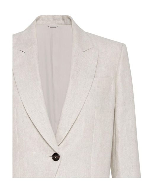 Brunello Cucinelli White Single Breasted Cropped Blazer
