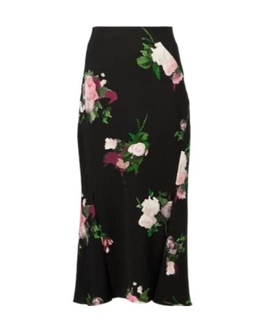 Erdem Black Floral Midi Skirt