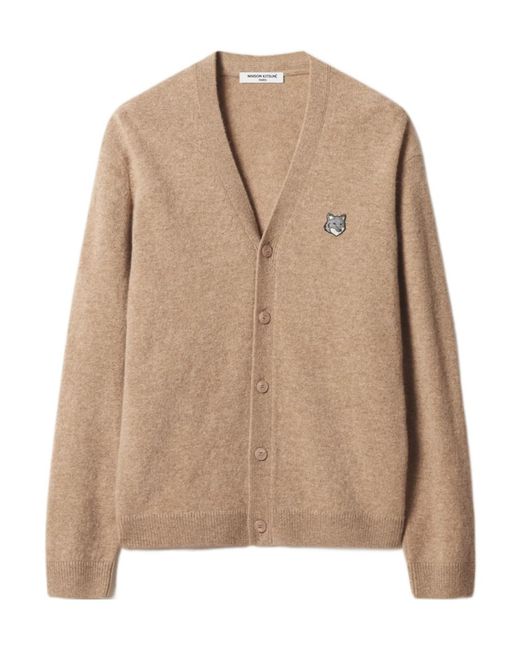 Maison Kitsuné Natural Fox Head Lambswool Comfort Cardigan for men