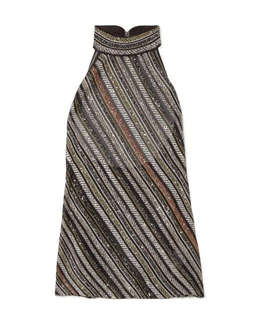 Missoni Gray Sequined Striped Crochet-Knit Halterneck Top