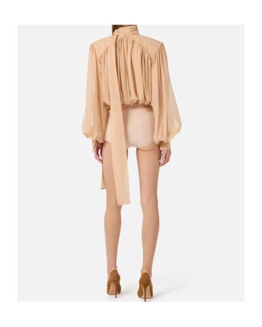 Elisabetta Franchi White Silk Georgette Sash-Detail Bodysuit