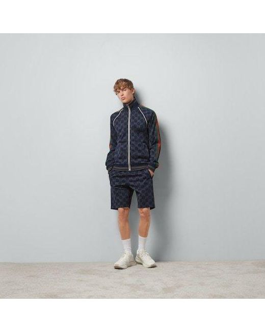 Gucci Blue Monogrammed Zip-Up Sweatshirt for men