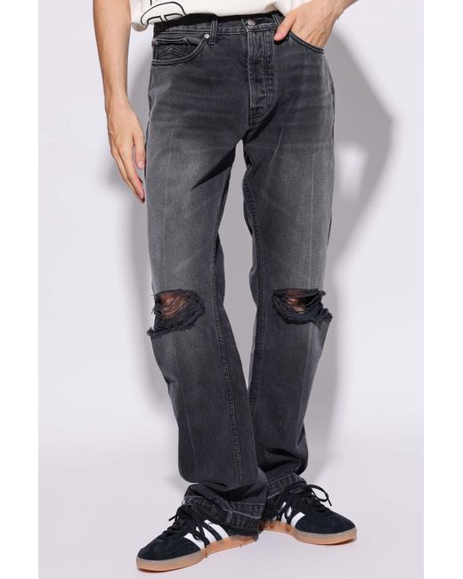 Rhude Blue Distressed Relaxed Fit Jeans for men