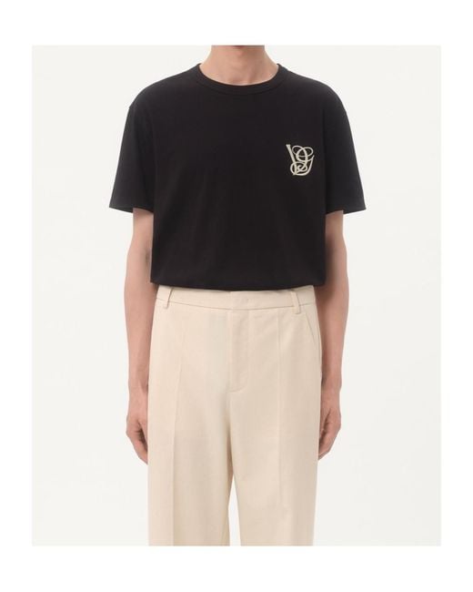 Valentino Black Logo Embroidered Crewneck T-Shirt for men