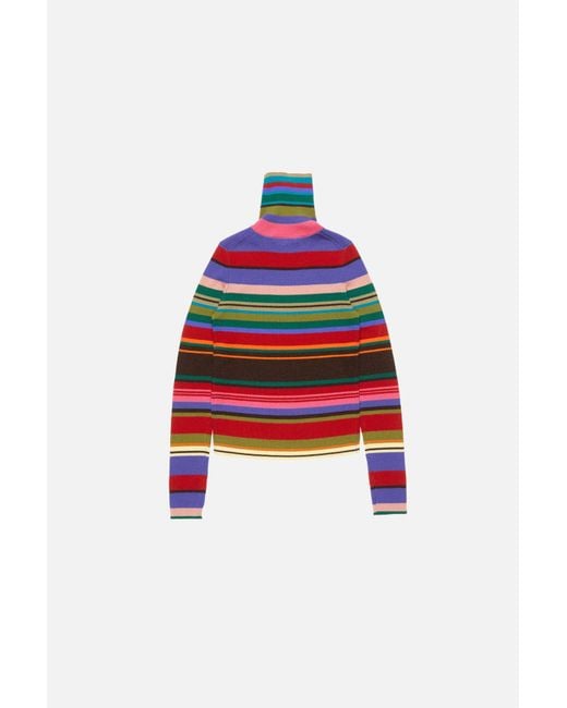 Acne Red Striped-Pattern Turtleneck Sweater