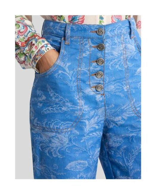 Etro Blue Paisley Motif High Waist Jeans