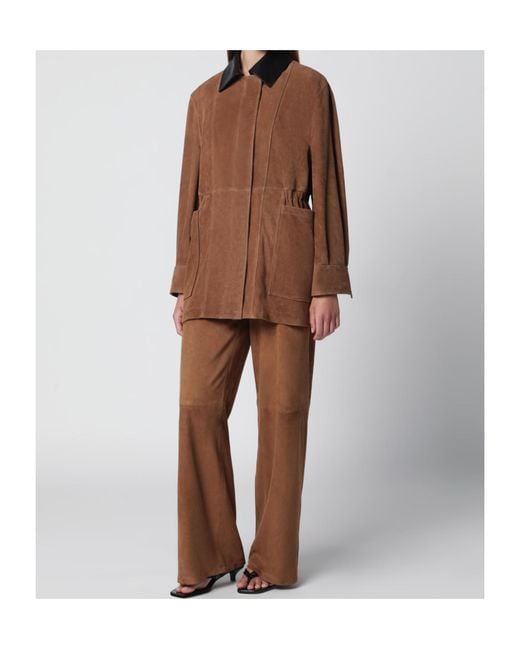 Nour Hammour Brown Suede Wide-Leg Pants