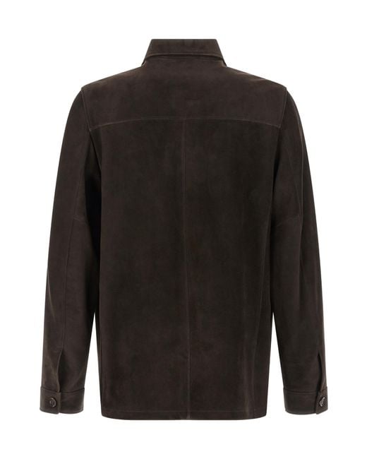 Moorer Black Klaus Leather Overshirt for men