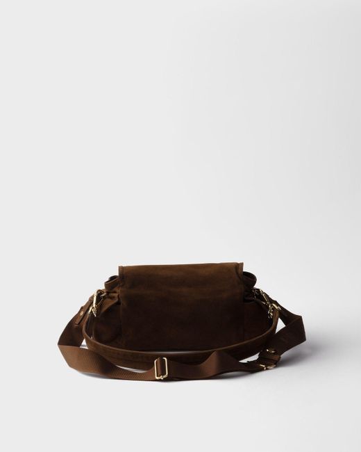 Prada Brown Explore Medium Suede Shoulder Bag