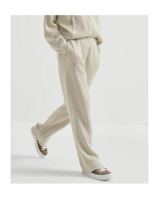 Brunello Cucinelli White Shimmering Mesh Knit Trousers