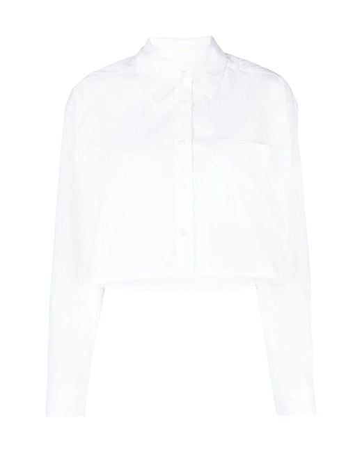 Ba&sh White Long-Sleeve Cropped Shirt