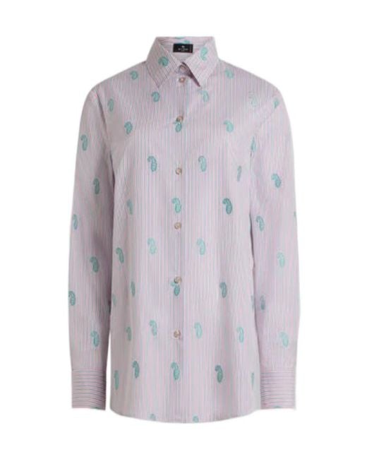 Etro Purple Striped Paisley Shirt
