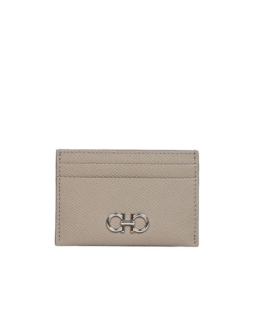 Ferragamo Gray Gancini Leather Card Holder