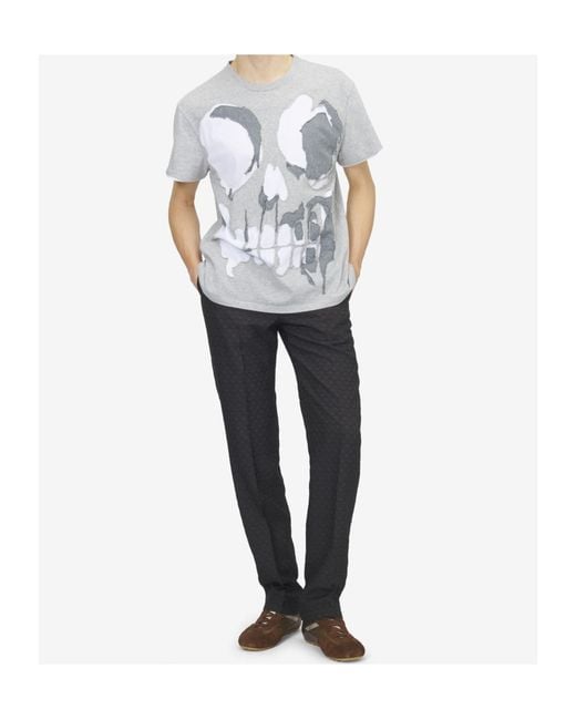 McQueen Gray Skull-Applique T-Shirt for men