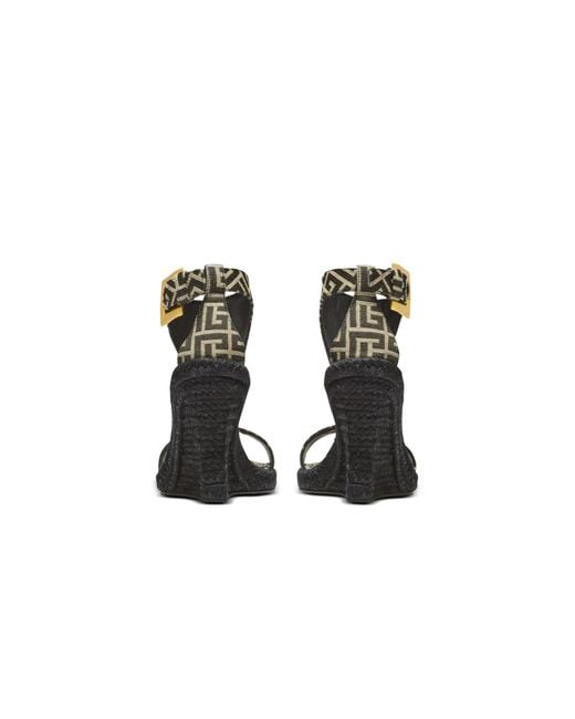 Balmain Metallic Anthem Monogram Jacquard Wedge Espadrilles