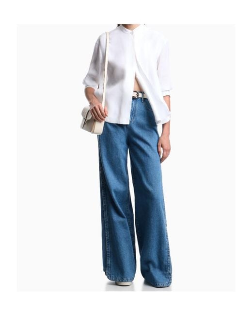 Emporio Armani Blue High-Rise Wide-Leg Jeans