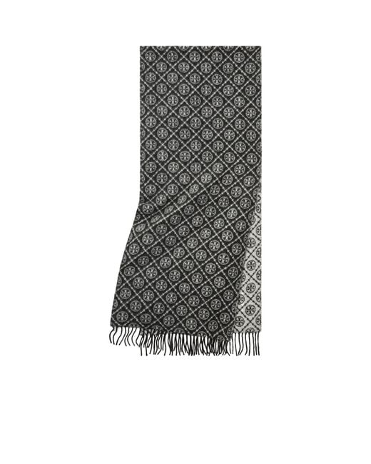 Tory Burch Multicolor T Monogram Printed Fringed Scarf