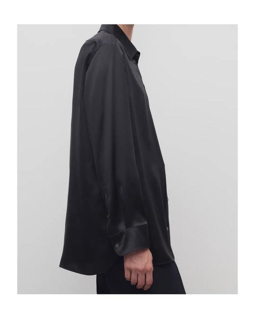 The Row Black Sisilia Oversized Silk Satin Shirt
