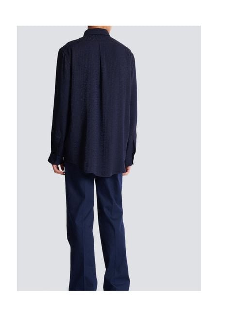 Balmain Blue Monogram Long-Sleeve Jacquard Shirt for men