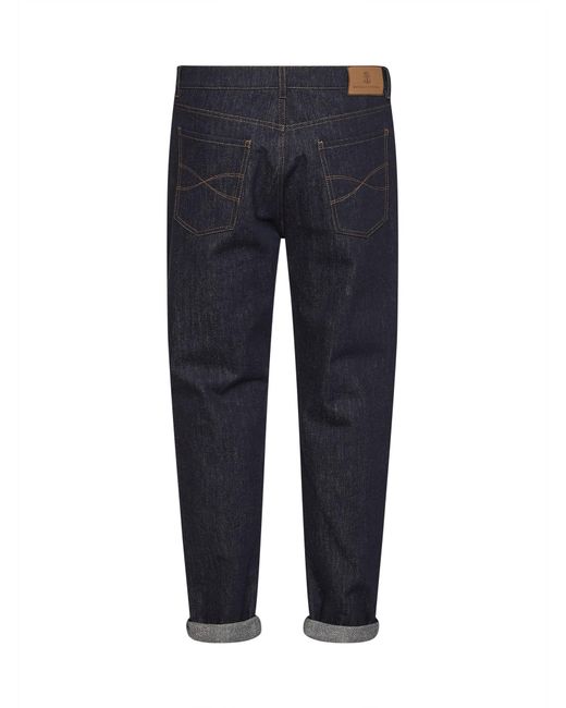 Brunello Cucinelli Blue Turned-Up Hem Jeans for men