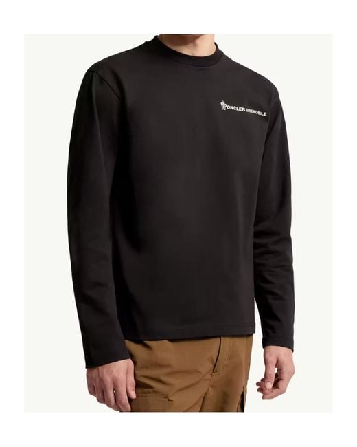 Moncler Black Logo Long Sleeve Cotton T-Shirt for men