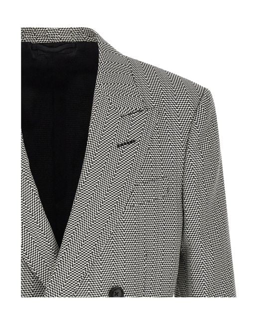 Tom Ford Gray Geometric Jacquard Double-Breasted Blazer for men
