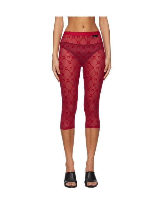 MARINE SERRE Red Moonogram Mesh Flock Capri Leggings