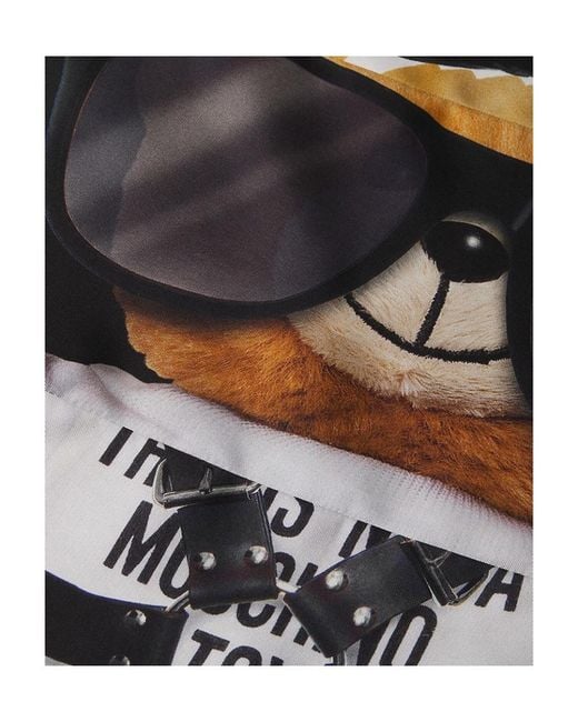 Moschino Black Teddy Bear Printed Silk Scarf