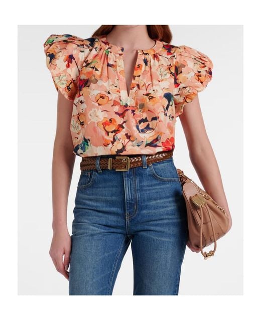 Ulla Johnson Orange Floral Cotton Top