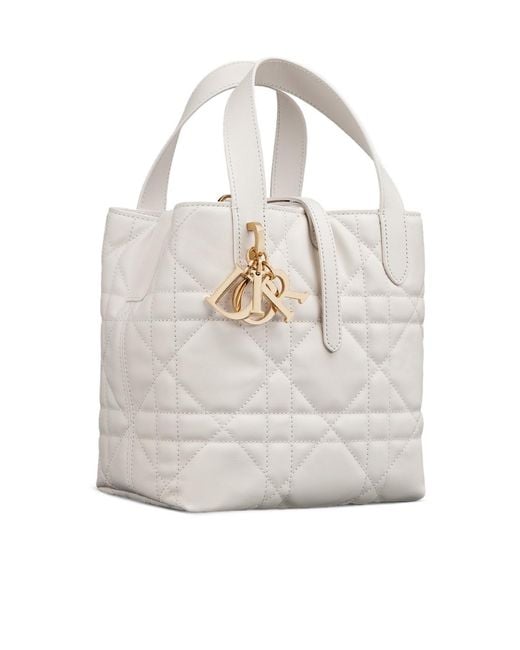 Dior White Small Toujours Vertical Tote Bag
