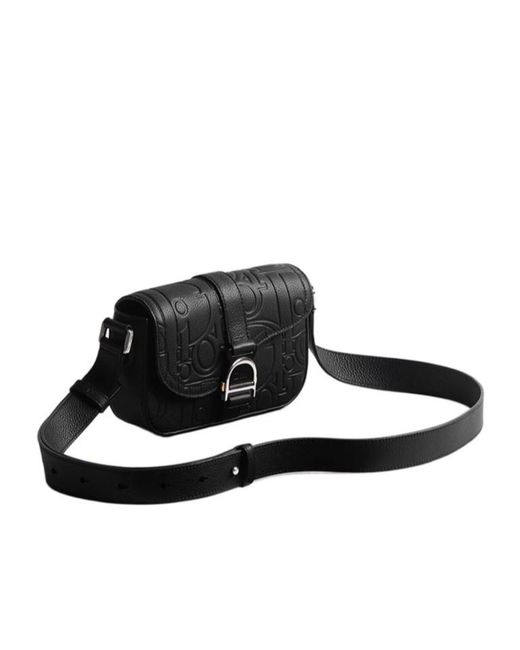 Dior Black Saddle Heritage Messenger Bag With Flap for men